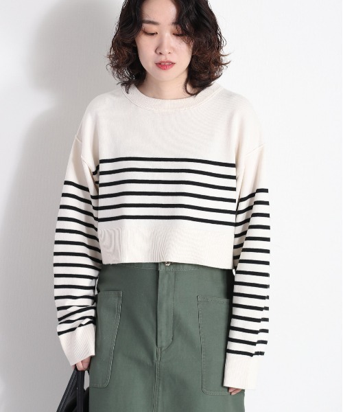 cepo（セポ）の「タンタケ ボーダーショート丈ニット（ニット/セーター・レディース・オレンジ/ホワイト×ブラック/ホワイト×グリーン・M）」の21枚目の写真