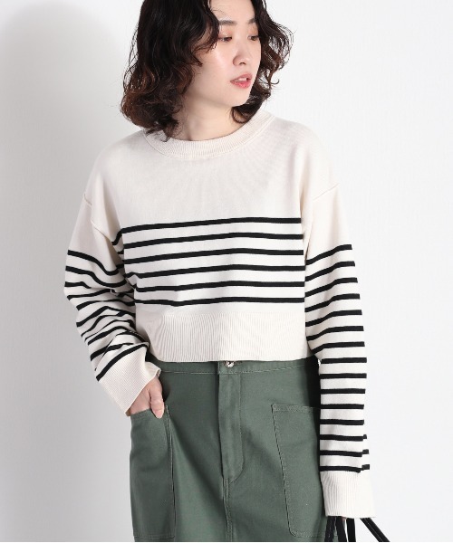 cepo（セポ）の「タンタケ ボーダーショート丈ニット（ニット/セーター・レディース・オレンジ/ホワイト×ブラック/ホワイト×グリーン・M）」の18枚目の写真