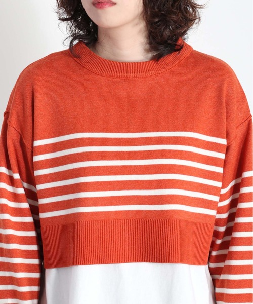 cepo（セポ）の「タンタケ ボーダーショート丈ニット（ニット/セーター・レディース・オレンジ/ホワイト×ブラック/ホワイト×グリーン・M）」の7枚目の写真