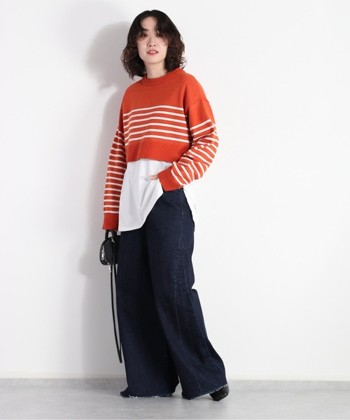 cepo（セポ）の「タンタケ ボーダーショート丈ニット（ニット/セーター・レディース・オレンジ/ホワイト×ブラック/ホワイト×グリーン・M）」の5枚目の写真