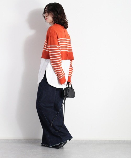 cepo（セポ）の「タンタケ ボーダーショート丈ニット（ニット/セーター・レディース・オレンジ/ホワイト×ブラック/ホワイト×グリーン・M）」の6枚目の写真