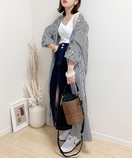 La-gemme（ラジェム）の「ボリュームスリーブ マキシ丈シャツワンピース（ワンピース・レディース・ブラック/ホワイト/ブラック系その他/チャコールグレー/ブルー系その他・M/C）」の3枚目の写真