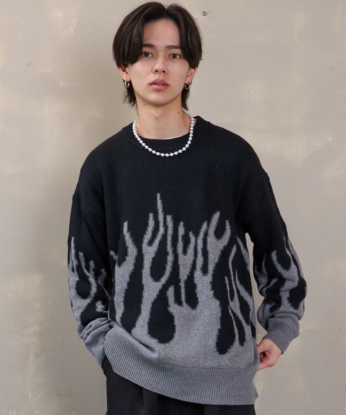 ゆったりシルエット ファイヤーパターンデザイン ニット ニット セーター Spinns スピンズ のファッション通販 Zozotown