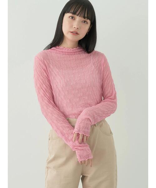 earth music&ecology(アースミュージックアンドエコロジー)の「シアーガーゼハイネックプルオーバー(Tシャツ/カットソー・レディース・ピンク/ブラウン/ミント/ラベンダー/アイボリー/ブラック・S/M)」の9枚目の写真
