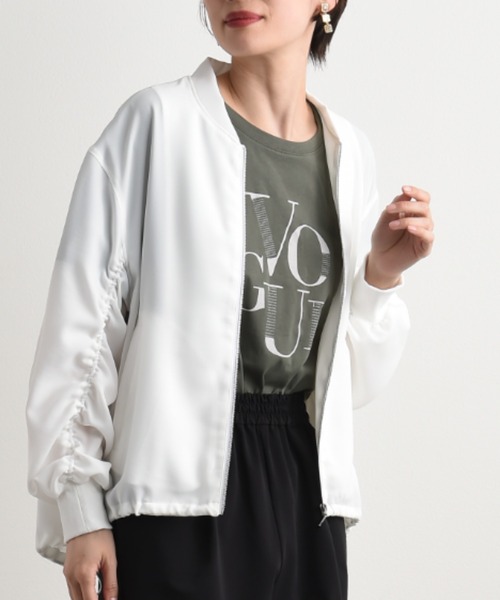 actuel（アクチュエル）の「【ＵＶ・吸水速乾】２ＷＡＹジョーゼット袖ドロストブルゾン（ブルゾン・レディース・チャコールグレー/オフホワイト/ライトグレー/ネイビー・FREE）」の2枚目の写真