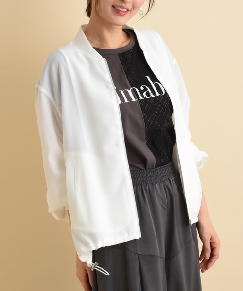 actuel（アクチュエル）の「【ＵＶ・吸水速乾】２ＷＡＹジョーゼット袖ドロストブルゾン（ブルゾン・レディース・チャコールグレー/オフホワイト/ライトグレー/ネイビー・FREE）」の8枚目の写真