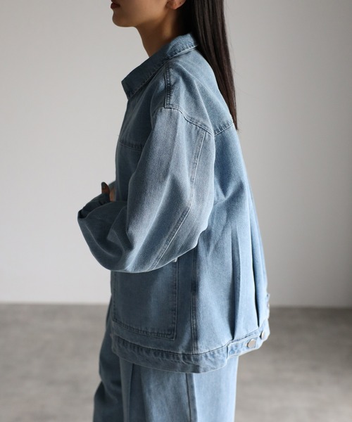 【セール】オーバーサイズ ビッグポケット ルーズ コットンデニム ブルゾン セットアップ対応 <ユニセックス>（デニムジャケット）｜CREARE -LINO-（クレアーレリノ）