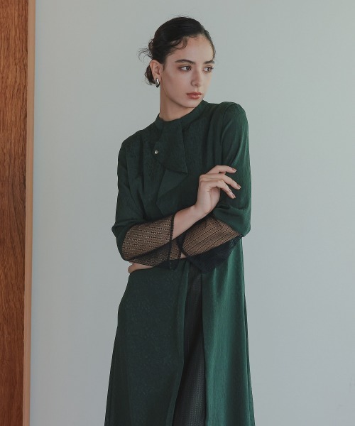 セール】［Callarus］フロントドレープデザインレース×ジャガード切替