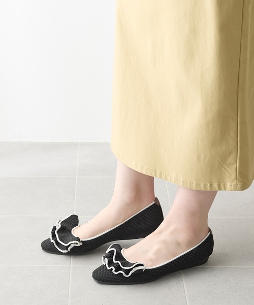 パンプス 「サステナブルシリーズ」ビッグフリル ソフトスクエアトゥ ニット パンプス レディース coca パンプス 「サステナブルシリーズ」ビッグフリル ソフトスクエア