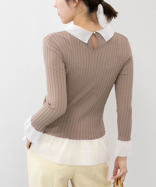 NOLLEY’S(ノーリーズ)の「シアー衿付きリブニット(ニット/セーター・レディース・ベージュ/ブラック/ネイビー・38)」の2枚目の写真
