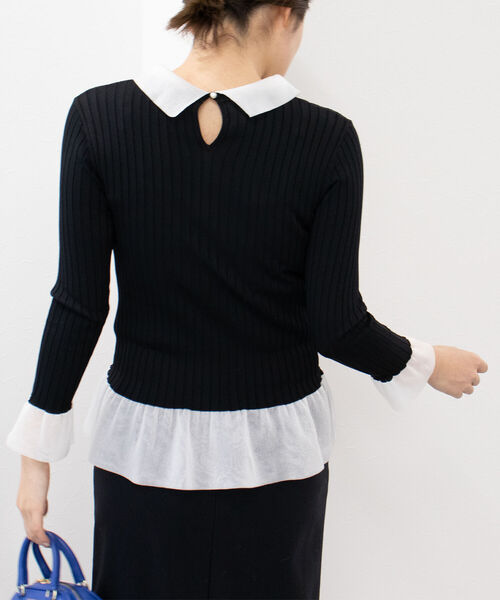 NOLLEY’S(ノーリーズ)の「シアー衿付きリブニット(ニット/セーター・レディース・ベージュ/ブラック/ネイビー・38)」の5枚目の写真