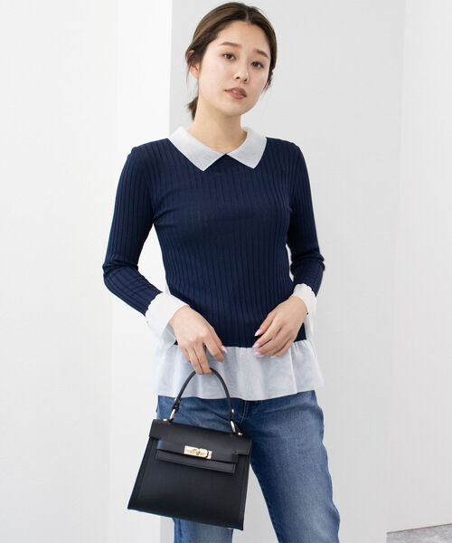 NOLLEY’S(ノーリーズ)の「シアー衿付きリブニット(ニット/セーター・レディース・ベージュ/ブラック/ネイビー・38)」の11枚目の写真