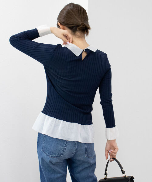 NOLLEY’S(ノーリーズ)の「シアー衿付きリブニット(ニット/セーター・レディース・ベージュ/ブラック/ネイビー・38)」の13枚目の写真