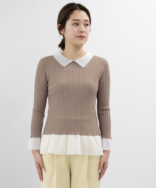 NOLLEY’S(ノーリーズ)の「シアー衿付きリブニット(ニット/セーター・レディース・ベージュ/ブラック/ネイビー・38)」の15枚目の写真