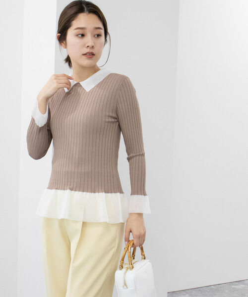 NOLLEY’S(ノーリーズ)の「シアー衿付きリブニット(ニット/セーター・レディース・ベージュ/ブラック/ネイビー・38)」の16枚目の写真