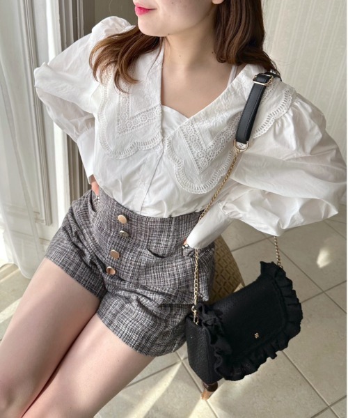 OLIVE des OLIVE(オリーブデオリーブ)の「レース衿ブラウス(シャツ/ブラウス・レディース・ブラック/オフホワイト/サックスブルー・FREE)」の9枚目の写真