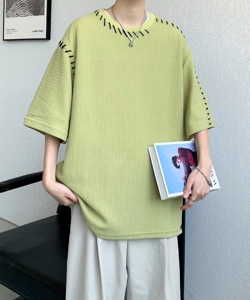 FVLMEN(フルメン)の「【FVLMEN】hand stitch halfsleeve tee/ハンドステッチ ハーフスリーブ T(Tシャツ/カットソー・メンズ・グリーン/ホワイト/ブラック・MEDIUM/LARGE/X-LARGE)」の3枚目の写真