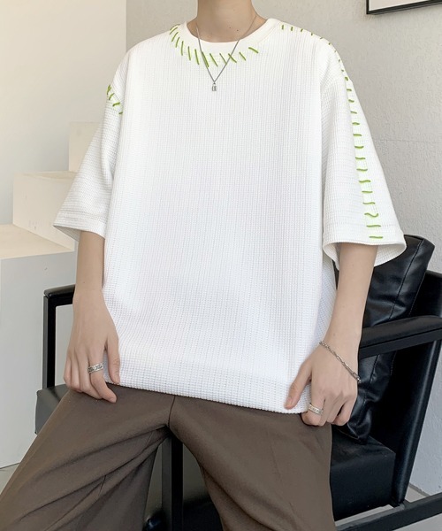 FVLMEN(フルメン)の「【FVLMEN】hand stitch halfsleeve tee/ハンドステッチ ハーフスリーブ T(Tシャツ/カットソー・メンズ・グリーン/ホワイト/ブラック・MEDIUM/LARGE/X-LARGE)」の10枚目の写真
