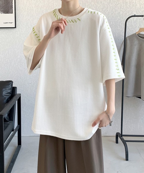 FVLMEN(フルメン)の「【FVLMEN】hand stitch halfsleeve tee/ハンドステッチ ハーフスリーブ T(Tシャツ/カットソー・メンズ・グリーン/ホワイト/ブラック・MEDIUM/LARGE/X-LARGE)」の7枚目の写真
