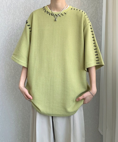 FVLMEN(フルメン)の「【FVLMEN】hand stitch halfsleeve tee/ハンドステッチ ハーフスリーブ T(Tシャツ/カットソー・メンズ・グリーン/ホワイト/ブラック・MEDIUM/LARGE/X-LARGE)」の6枚目の写真
