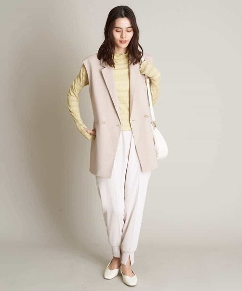 a.v.v(アーヴェヴェ)の「【UVカット/洗える】麻調ストレッチジレ【麻調シリーズ】(ベスト・レディース・ベージュ/ネイビー・40/36/38/42/34)」の14枚目の写真
