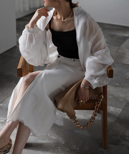 Bonjour Sagan（ボンジュールサガン）の「シアーショートブルゾン（ブルゾン・レディース・ホワイト/ブラック/グレー・FREE）」の4枚目の写真