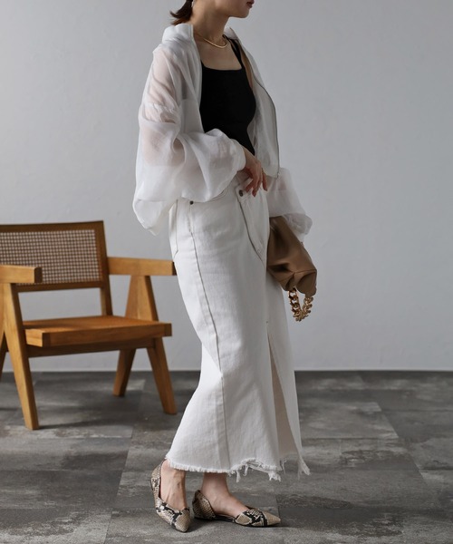 Bonjour Sagan（ボンジュールサガン）の「シアーショートブルゾン（ブルゾン・レディース・ホワイト/ブラック/グレー・FREE）」の8枚目の写真