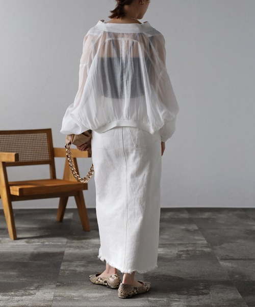 Bonjour Sagan（ボンジュールサガン）の「シアーショートブルゾン（ブルゾン・レディース・ホワイト/ブラック/グレー・FREE）」の9枚目の写真