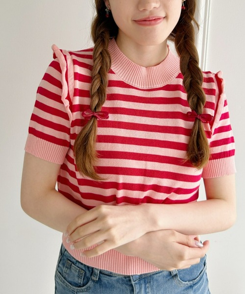 Loueme（ルエム）の「プチフリルボーダートップス（シャツ/ブラウス・レディース・イエロー/ライトブルー/レッド/ホワイト/アイボリー・FREE）」の10枚目の写真