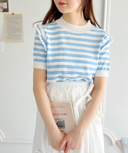 Loueme（ルエム）の「プチフリルボーダートップス（シャツ/ブラウス・レディース・イエロー/ライトブルー/レッド/ホワイト/アイボリー・FREE）」の16枚目の写真