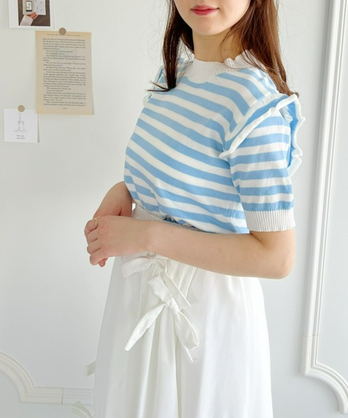 Loueme（ルエム）の「プチフリルボーダートップス（シャツ/ブラウス・レディース・イエロー/ライトブルー/レッド/ホワイト/アイボリー・FREE）」の14枚目の写真