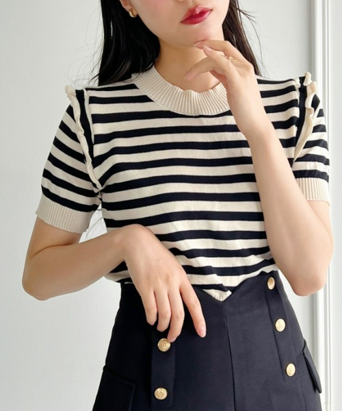 Loueme（ルエム）の「プチフリルボーダートップス（シャツ/ブラウス・レディース・イエロー/ライトブルー/レッド/ホワイト/アイボリー・FREE）」の6枚目の写真