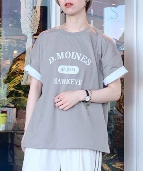 niko and...（ニコアンド）の「リバーシブルロゴワイドTシャツ（Tシャツ/カットソー・レディース・ベージュ/ブルー/ナチュラル/ホワイト/チャコール/グリーン/イエロー/スモーク・LARGE/MEDIUM）」の4枚目の写真