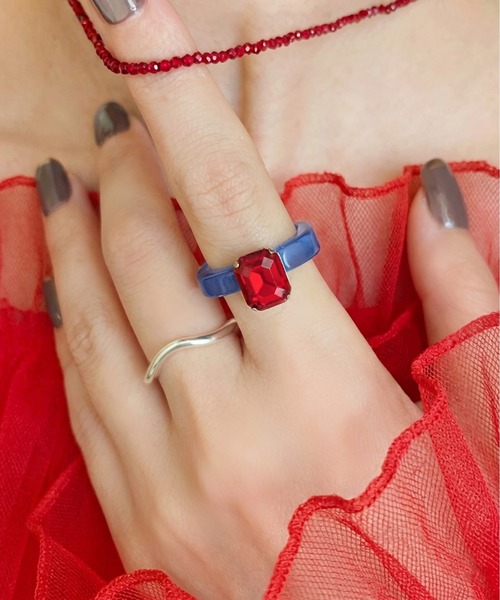 styiro(スタイロ)の「ビジュー アクリル×シルバーリング セット(リング・レディース・クリア/グリーン/イエロー/ピンク/パープル/オレンジ/ブルー・FREE)」の1枚目の写真
