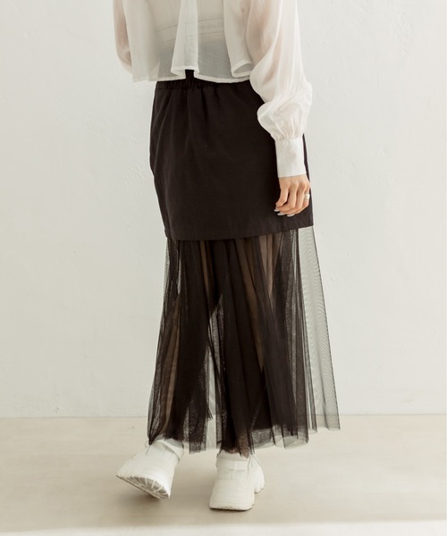 OLIVE des OLIVE（オリーブデオリーブ）の「ミニスカート×チュールスカートSET（スカート・レディース・ワンウォッシュ/オフホワイト/ブラック・FREE）」の4枚目の写真