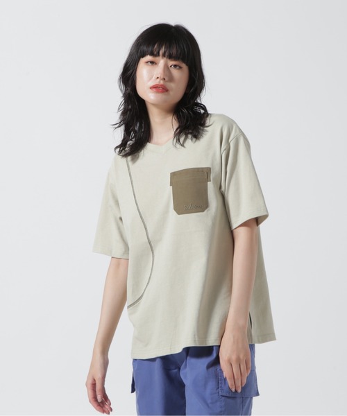 AVIREX（アヴィレックス）の「SWITCHING POCKET T-SHIRT/ スイッチングポケットTシャツ（Tシャツ/カットソー・レディース・ホワイト系2/オレンジ/ライトグリーン・S/M）」の3枚目の写真