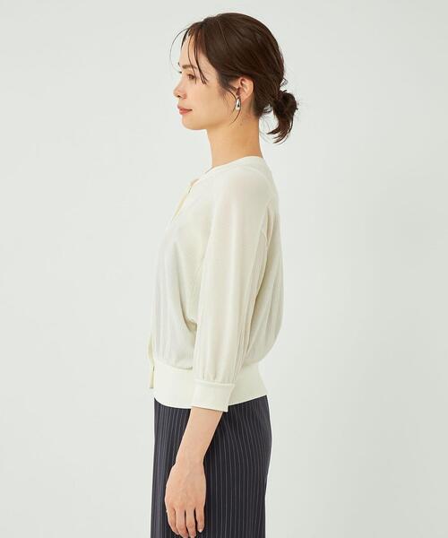 green label relaxing（グリーンレーベルリラクシング）の「ハイツイスト シアー テレコ カーディガン（カーディガン/ボレロ・レディース・ライトブルー/ホワイト/ブラック・FREE）」の12枚目の写真
