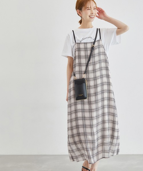 ROPE' PICNIC(ロペピクニック)の「リンクコーデ/シアーチェックキャミワンピース(ワンピース・レディース・ブラック系その他/クリーム/ブラウン系その他・38)」の2枚目の写真