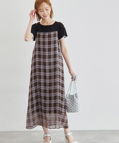 ROPE' PICNIC(ロペピクニック)の「リンクコーデ/シアーチェックキャミワンピース(ワンピース・レディース・ブラック系その他/クリーム/ブラウン系その他・38)」の3枚目の写真