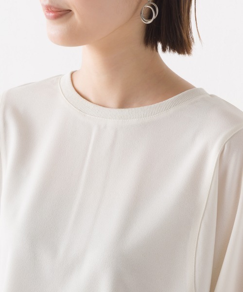 OMNES（オムネス）の「梨地バックヘンリーネックプルオーバー6分袖（Tシャツ/カットソー・レディース・ブラック/アイボリー/グリーン/ラベンダー・FREE）」の5枚目の写真