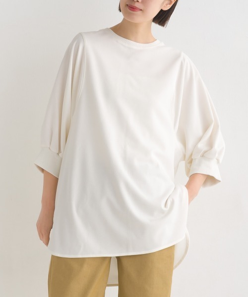 OMNES（オムネス）の「梨地バックヘンリーネックプルオーバー6分袖（Tシャツ/カットソー・レディース・ブラック/アイボリー/グリーン/ラベンダー・FREE）」の12枚目の写真