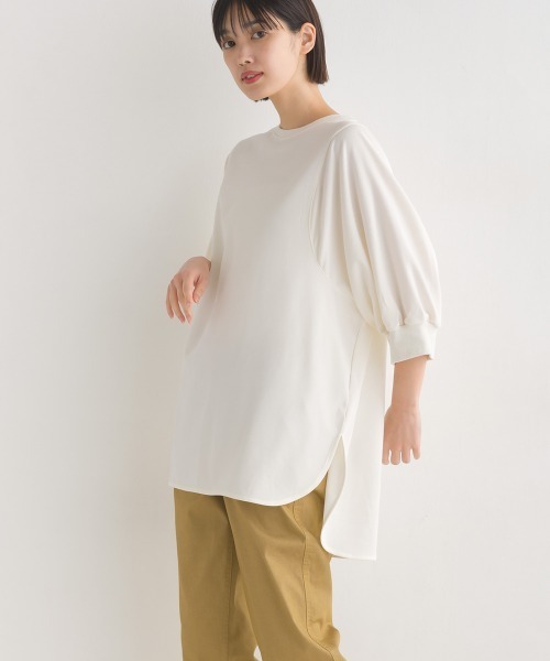 OMNES（オムネス）の「梨地バックヘンリーネックプルオーバー6分袖（Tシャツ/カットソー・レディース・ブラック/アイボリー/グリーン/ラベンダー・FREE）」の15枚目の写真