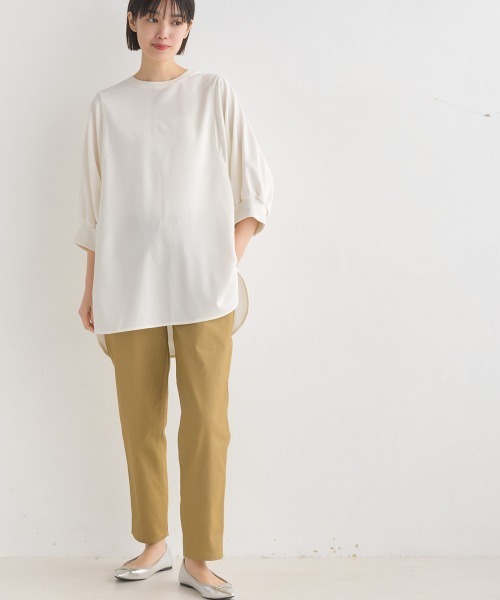 OMNES（オムネス）の「梨地バックヘンリーネックプルオーバー6分袖（Tシャツ/カットソー・レディース・ブラック/アイボリー/グリーン/ラベンダー・FREE）」の16枚目の写真