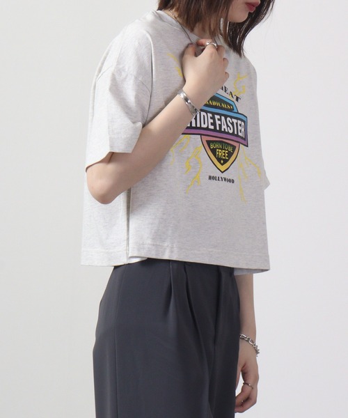 spiritoso(スピリトーゾ)の「spiritoso Ride Faster ピグメントTシャツ 半袖(Tシャツ/カットソー・レディース・ネイビー/グレイッシュベージュ/チャコール/ホワイト・F)」の9枚目の写真