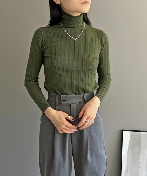 Jewelobe(ジュエローブ)の「ワイドリブタイトタートルニットトップス(ニット/セーター・レディース・ブラウン/ブラック/グリーン/ホワイト・FREE)」の10枚目の写真