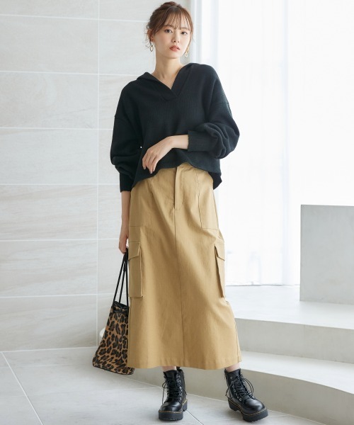 miclat（ミクラ）の「大きいサイズ　カーゴスカート　miclat（スカート・レディース・ベージュ/ブラック・3L/L/4L/5L/LL）」の10枚目の写真