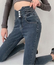 ハイウエストクロスループストレッチデニムスキニーパンツ