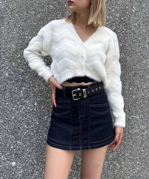 ENVYM（アンビー）の「シャギーパターンニットカーディガン（カーディガン/ボレロ・レディース・ブラック/ホワイト/ブルー・FREE）」の2枚目の写真