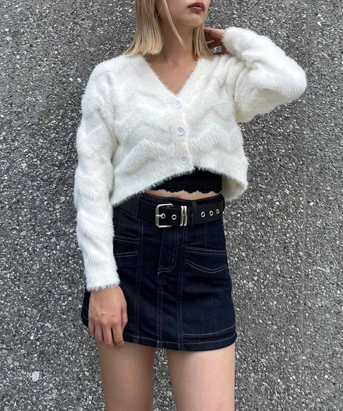 ENVYM（アンビー）の「シャギーパターンニットカーディガン（カーディガン/ボレロ・レディース・ブラック/ホワイト/ブルー・FREE）」の21枚目の写真