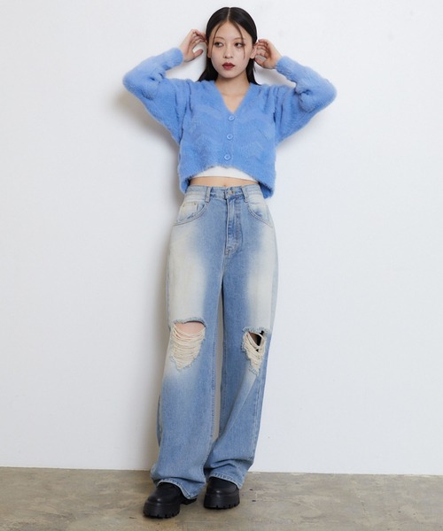 ENVYM（アンビー）の「シャギーパターンニットカーディガン（カーディガン/ボレロ・レディース・ブラック/ホワイト/ブルー・FREE）」の8枚目の写真